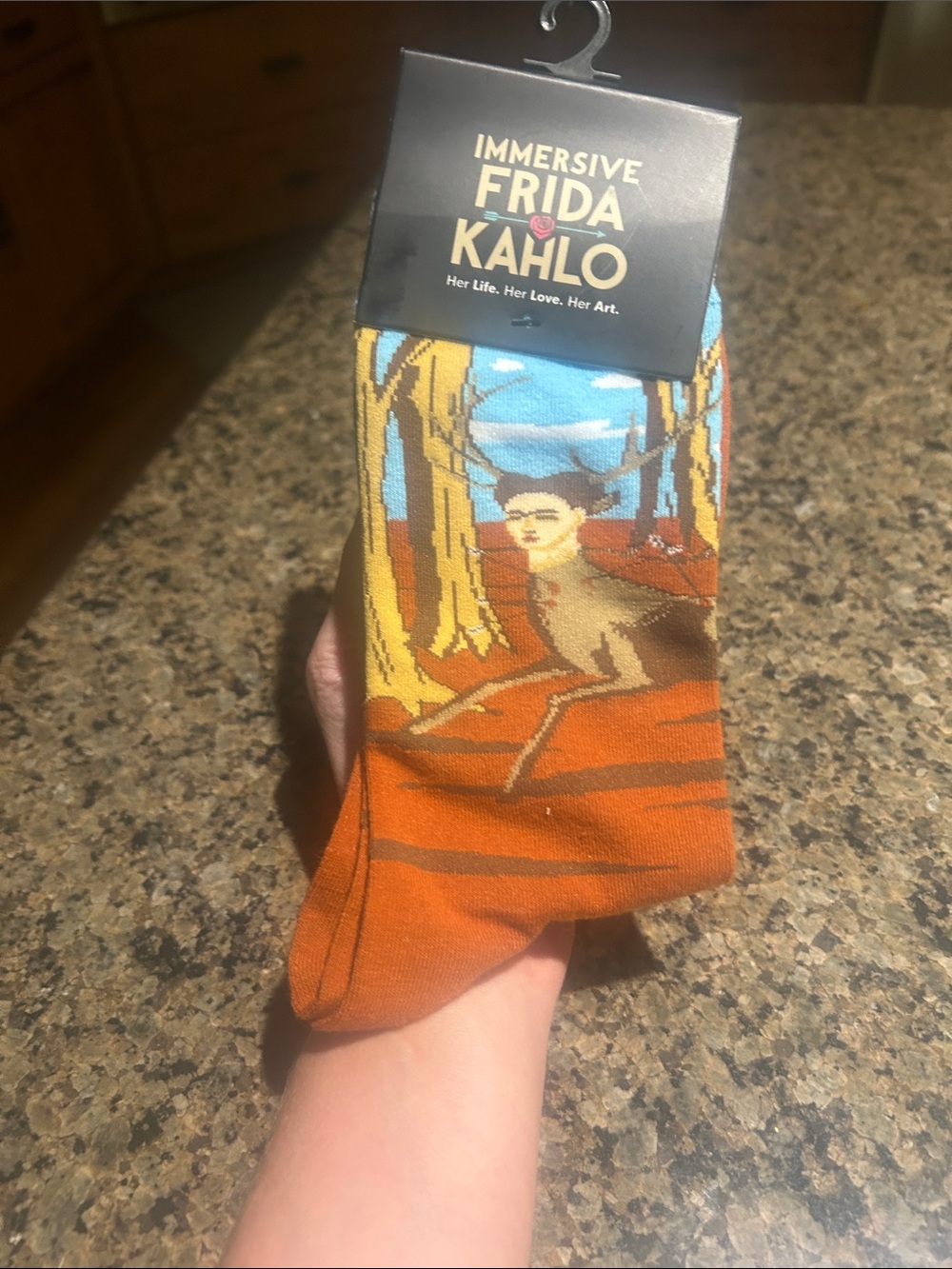 Immersive Frida Kahlo Orange Artistic Crew Socks